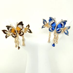 Women Gold/Blue Butterfly Hair Clips